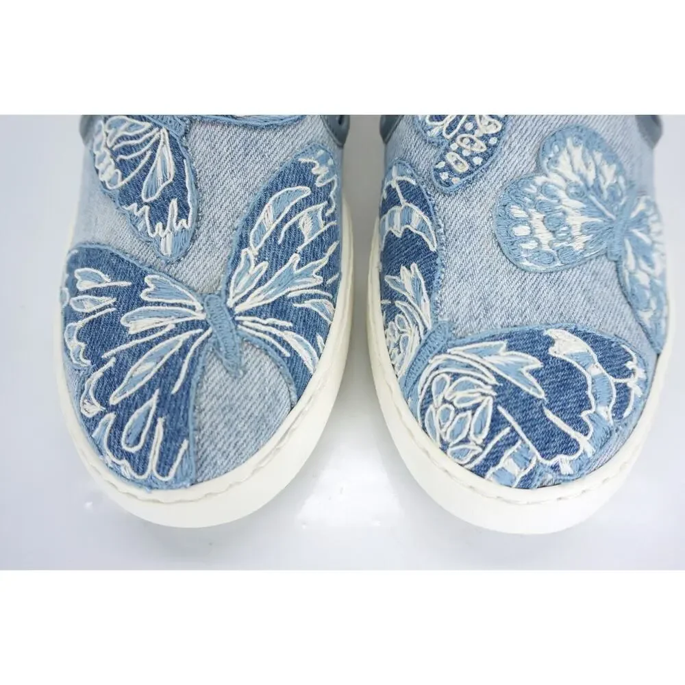 Valentino Denim Butterfly Skater Sneaker SZ 38.5 Slip On Flat NIB $945